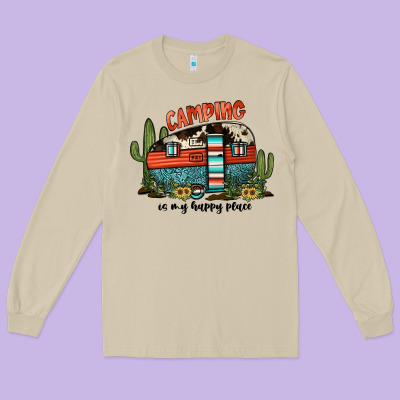 Camping Is My Happy Place Long Sleeve Tee Designed By Jahusdesignshop