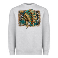 Heather Grey indian headdress with background Heavyweight Sweatshirt - HRA Design Shop