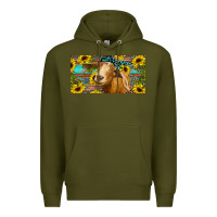 Army Green Goat with sunflowers and leopard Premium Hoodie - RanaPortraitStore