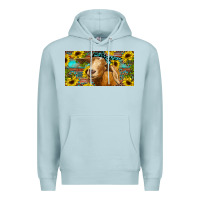 Blue Mist Goat with sunflowers and leopard Premium Hoodie - RanaPortraitStore