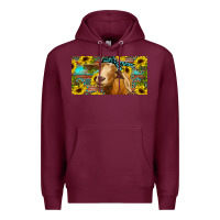 Burgundy Goat with sunflowers and leopard Premium Hoodie - RanaPortraitStore
