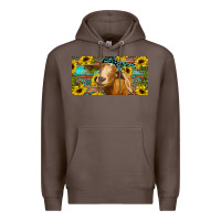 Coffee Goat with sunflowers and leopard Premium Hoodie - RanaPortraitStore