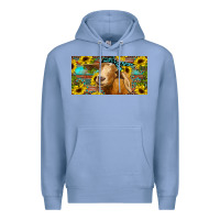 Colony Blue Goat with sunflowers and leopard Premium Hoodie - RanaPortraitStore