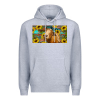 Heather Grey Goat with sunflowers and leopard Premium Hoodie - RanaPortraitStore