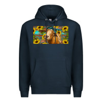 Navy Goat with sunflowers and leopard Premium Hoodie - RanaPortraitStore