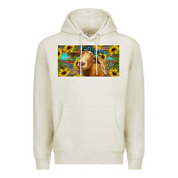 Oatmeal Heather Goat with sunflowers and leopard Premium Hoodie - RanaPortraitStore
