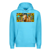 Ocean Blue Goat with sunflowers and leopard Premium Hoodie - RanaPortraitStore