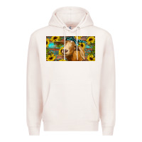 Pale Pink Goat with sunflowers and leopard Premium Hoodie - RanaPortraitStore