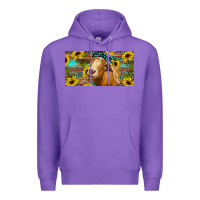 Purple Goat with sunflowers and leopard Premium Hoodie - RanaPortraitStore