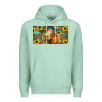 Seafoam Goat with sunflowers and leopard Premium Hoodie - RanaPortraitStore