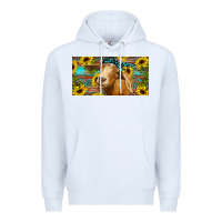 White Goat with sunflowers and leopard Premium Hoodie - RanaPortraitStore