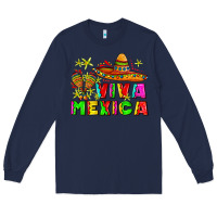 Navy viva mexica Long Sleeve Tee - AdoDesignShop