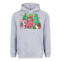 Heather Grey Unicorn Christmas trees Heavyweight Hoodie - NancyCooperArtShop