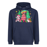 Navy Unicorn Christmas trees Heavyweight Hoodie - NancyCooperArtShop