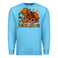 Ocean Blue my first thanksgiving with turkey bbs Premium Sweatshirt - BundleAndBundleShop