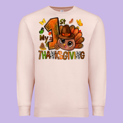 My First Thanksgiving With Turkey Bbs Premium Sweatshirt Designed By Bundleandbundleshop
