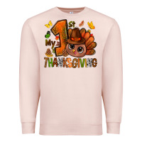 Pale Pink my first thanksgiving with turkey bbs Premium Sweatshirt - BundleAndBundleShop
