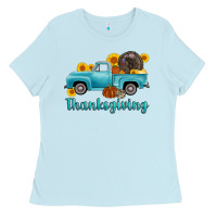 Baby Blue thanksgiving truck turkey Ladies Tee - AdoDesignShop