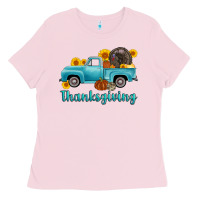 Bubblegum Pink thanksgiving truck turkey Ladies Tee - AdoDesignShop