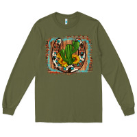 Army Green cactus sunflower cowhide horseshoe  background Long Sleeve Tee - Artiststas