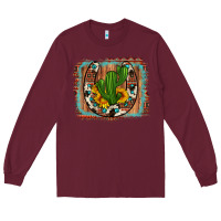 Burgundy cactus sunflower cowhide horseshoe  background Long Sleeve Tee - Artiststas