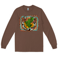 Chestnut cactus sunflower cowhide horseshoe  background Long Sleeve Tee - Artiststas