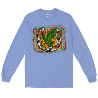 Colony Blue cactus sunflower cowhide horseshoe  background Long Sleeve Tee - Artiststas