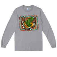 Heather Grey cactus sunflower cowhide horseshoe  background Long Sleeve Tee - Artiststas