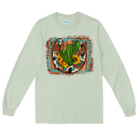 Matcha cactus sunflower cowhide horseshoe  background Long Sleeve Tee - Artiststas