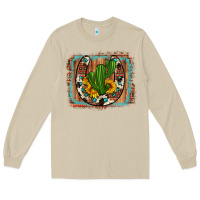 Mushroom cactus sunflower cowhide horseshoe  background Long Sleeve Tee - Artiststas