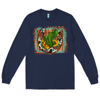 Navy cactus sunflower cowhide horseshoe  background Long Sleeve Tee - Artiststas