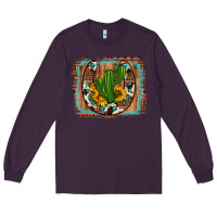Plum cactus sunflower cowhide horseshoe  background Long Sleeve Tee - Artiststas