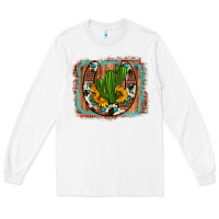 White cactus sunflower cowhide horseshoe  background Long Sleeve Tee - Artiststas