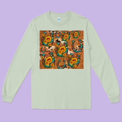 Sunflower Turquoise Leopard Cowhide Horseshoe Long Sleeve Tee Designed By Artiststas