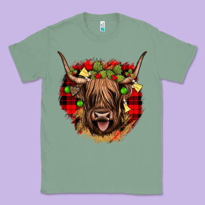 Highland Cow  Christmas Classic Tee Designed By Jahusdesignshop
