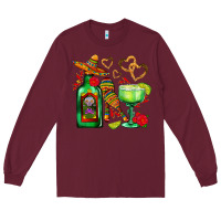 Burgundy mexican tequila margarita and maracas Long Sleeve Tee - AdoDesignShop