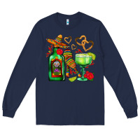 Navy mexican tequila margarita and maracas Long Sleeve Tee - AdoDesignShop