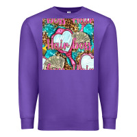 Purple hair boss and hand mirror with money and leopard seamless pattern bbs Premium Sweatshirt - BundleAndBundleShop