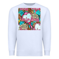 White hair boss and hand mirror with money and leopard seamless pattern bbs Premium Sweatshirt - BundleAndBundleShop