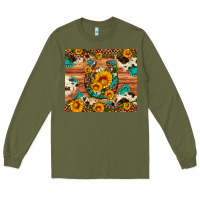 Army Green sunflower gemstone leopard cowhide horseshoe Long Sleeve Tee - Artiststas
