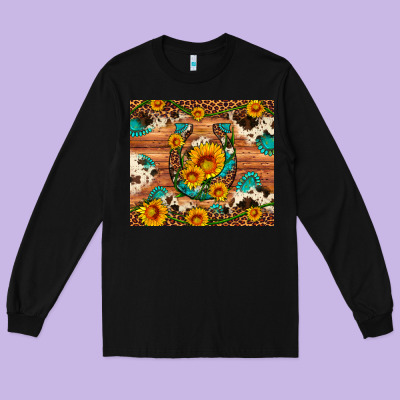 Sunflower Gemstone Leopard Cowhide Horseshoe Long Sleeve Tee Designed By Artiststas