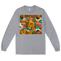 Heather Grey sunflower gemstone leopard cowhide horseshoe Long Sleeve Tee - Artiststas