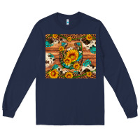 Navy sunflower gemstone leopard cowhide horseshoe Long Sleeve Tee - Artiststas