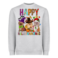 Heather Grey Happy hallothankmas dog Heavyweight Sweatshirt - FaDigitalArtStudio