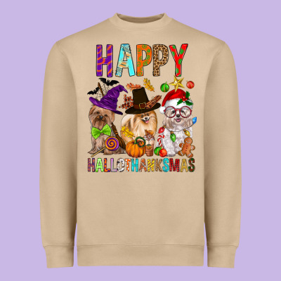 Happy Hallothankmas Dog Heavyweight Sweatshirt Designed By Fadigitalartstudio
