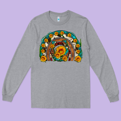 Sunflower Gemstone Leopard Cowhide Horseshoe Rainbow Long Sleeve Tee Designed By Artiststas