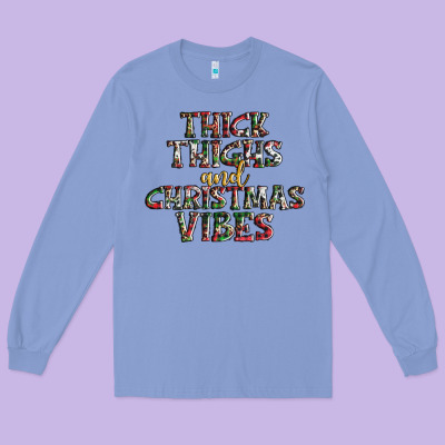 Thick Thighs And Christmas Vibes Long Sleeve Tee Designed By Adodesignshop
