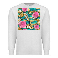 Oatmeal Heather hair clasp and sea shells with leopard beach seamless pattern bbs Premium Sweatshirt - BundleAndBundleShop