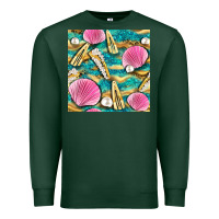 Sports Green hair clasp and sea shells with leopard beach seamless pattern bbs Premium Sweatshirt - BundleAndBundleShop