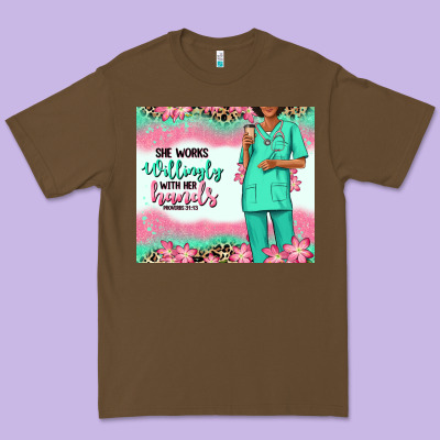 Premium Tee she works willingly with her hands afro nurse